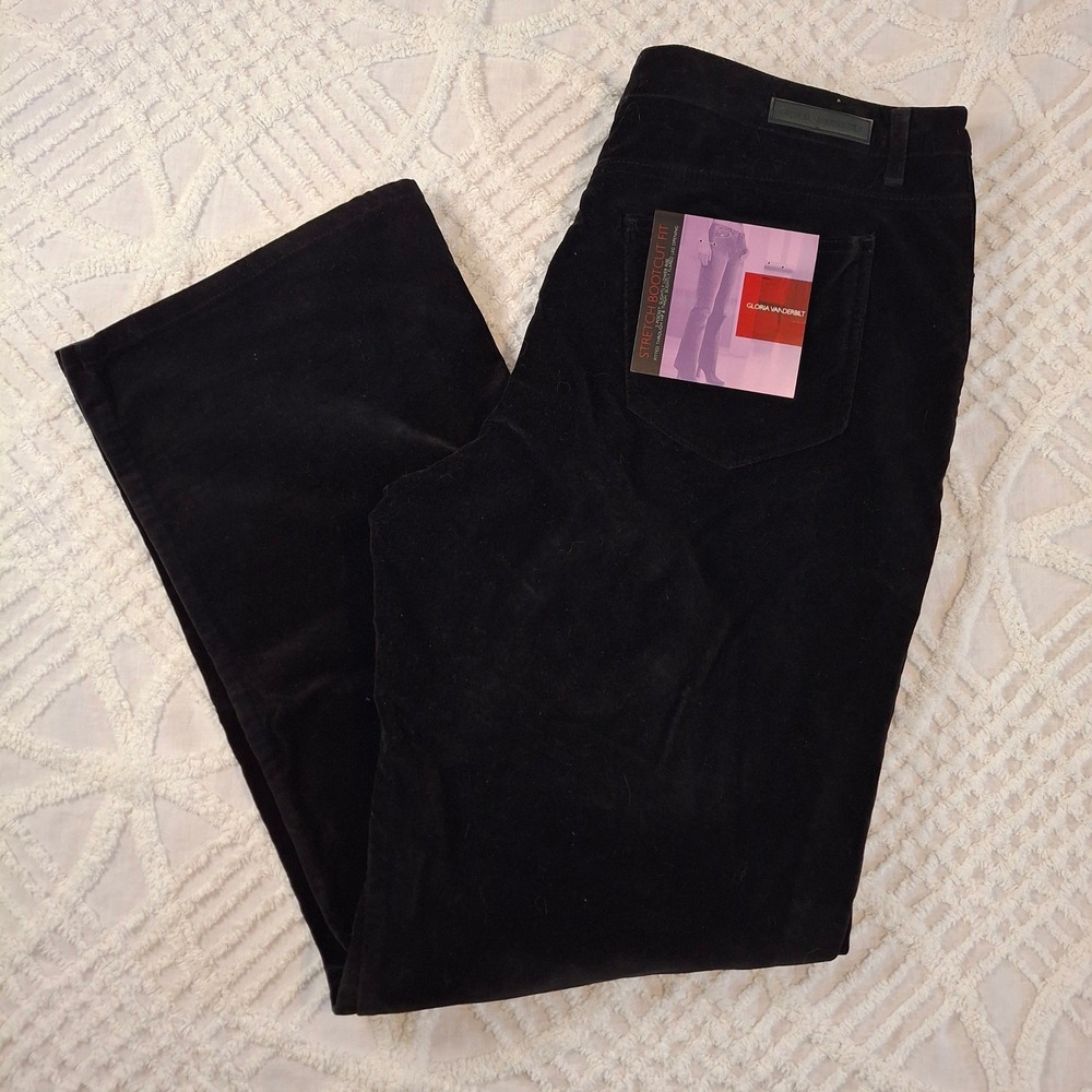 Gloria Vanderbilt‎ Womens Black Velvet Stretch Bootcut Pants Size 18 Low Rise
